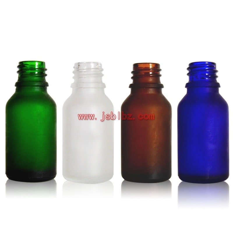 蒙砂棕色蓝色绿色白色玻璃化妆品精油瓶生产厂